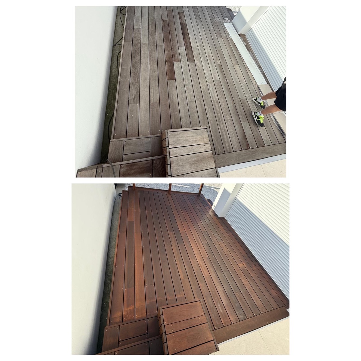 Nettoyage Terrasse Bois à Labenne — Avant et après nettoyage petite terrasse bois